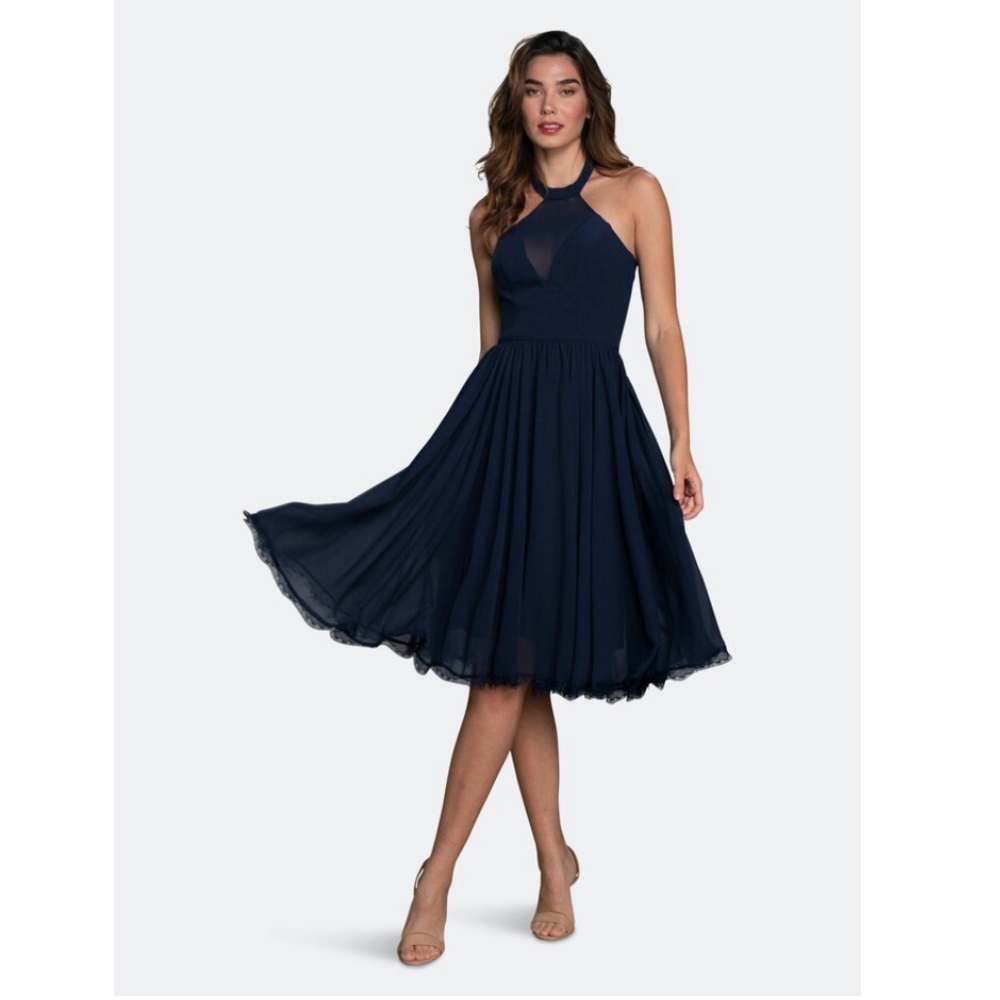 NWT Dress The Population Giorgia fit & flare halter cocktail party xs navy lace